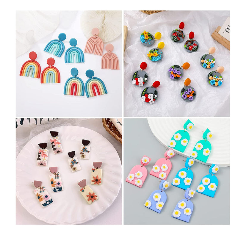 18 Pcs Plastic Polymer Clay Earring Cutters with Earring Cards Earring  Hooks Jump Rings Earring Backs Self Sealing Bags Different Shape DIY Clay