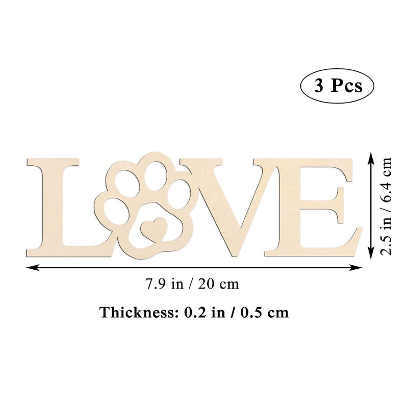 3Pcs Love Paw Blank Wood Sign Wooden Dog Cat Paw Plaque Wood Unfinished DIY Crafts