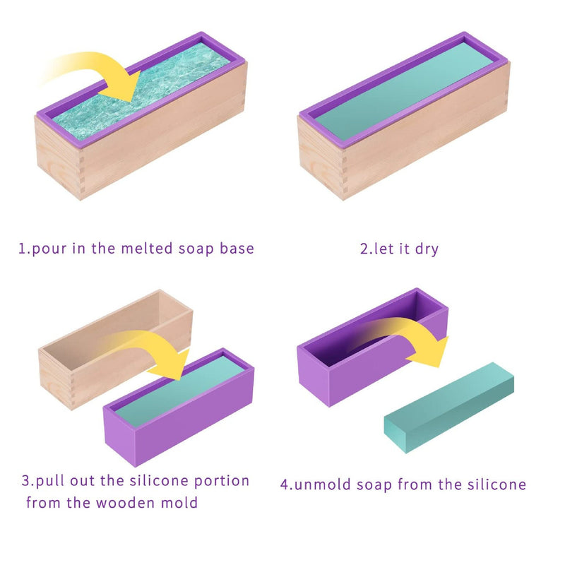 ZYTJ Silicone Soap Mold Kit | Flexible Rectangular Bar | Comes With Wooden Box | 42 ounces