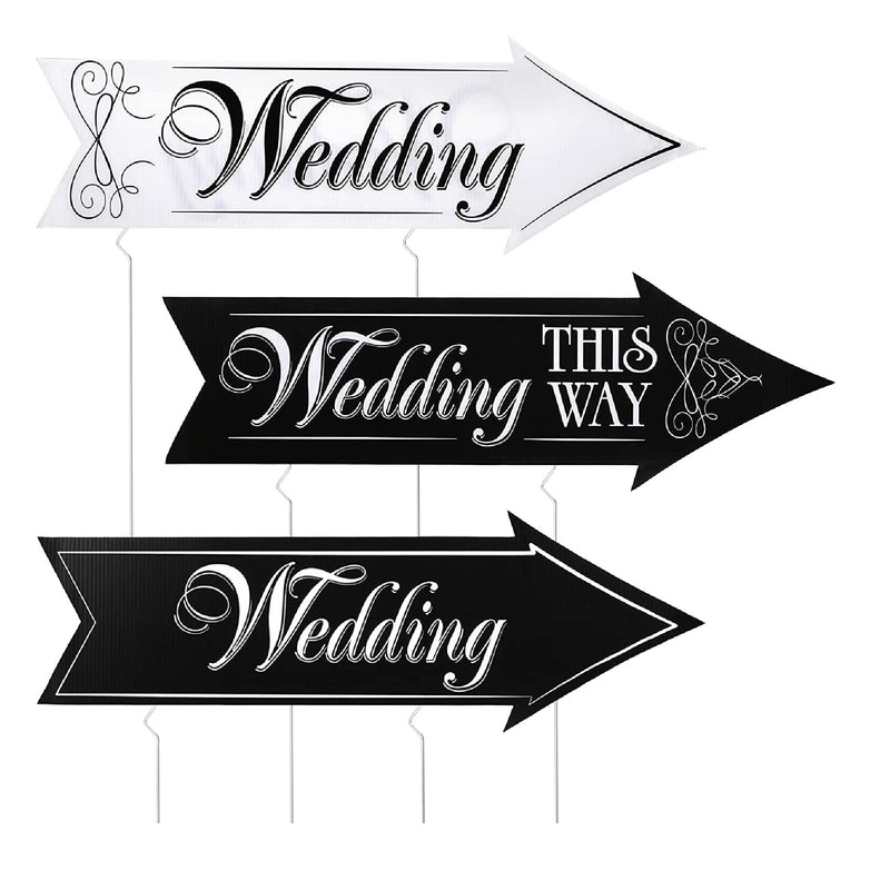 Amosfun 3 Sets Wedding Yard Signs Wedding Directional Signs Road Sign Outdoor Wedding Decoration
