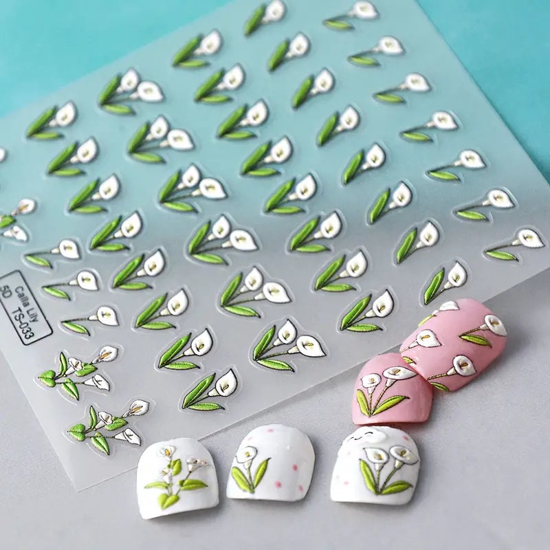 New Craft Plant Embossed Nail Stickers 5D Flower Nail Decorative Decals With Back Glue