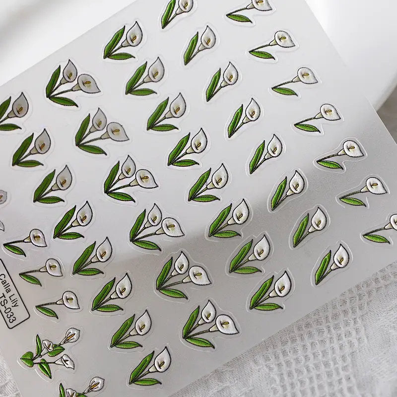 New Craft Plant Embossed Nail Stickers 5D Flower Nail Decorative Decals With Back Glue