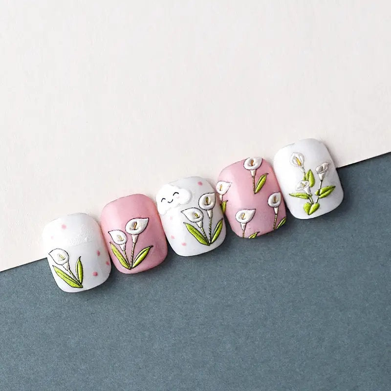 New Craft Plant Embossed Nail Stickers 5D Flower Nail Decorative Decals With Back Glue