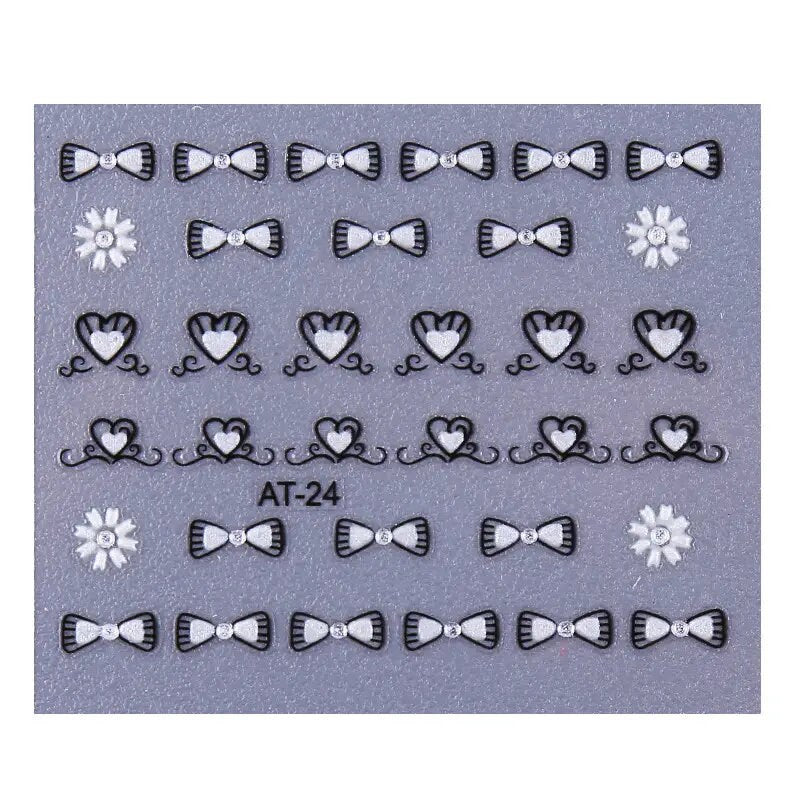 30 Pcs 3D Manicure Bow Sticker Nail Decals Beautiful 3D Small Fresh White Flower Ultra-thin Self-adhesive Nail Decals