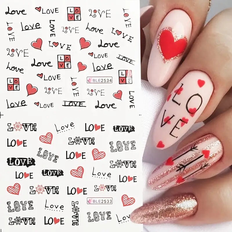 Heart Chain Stencils for Nails, Valentine's Day Nail Stickers, Nail Art,  Nail Vinyls 