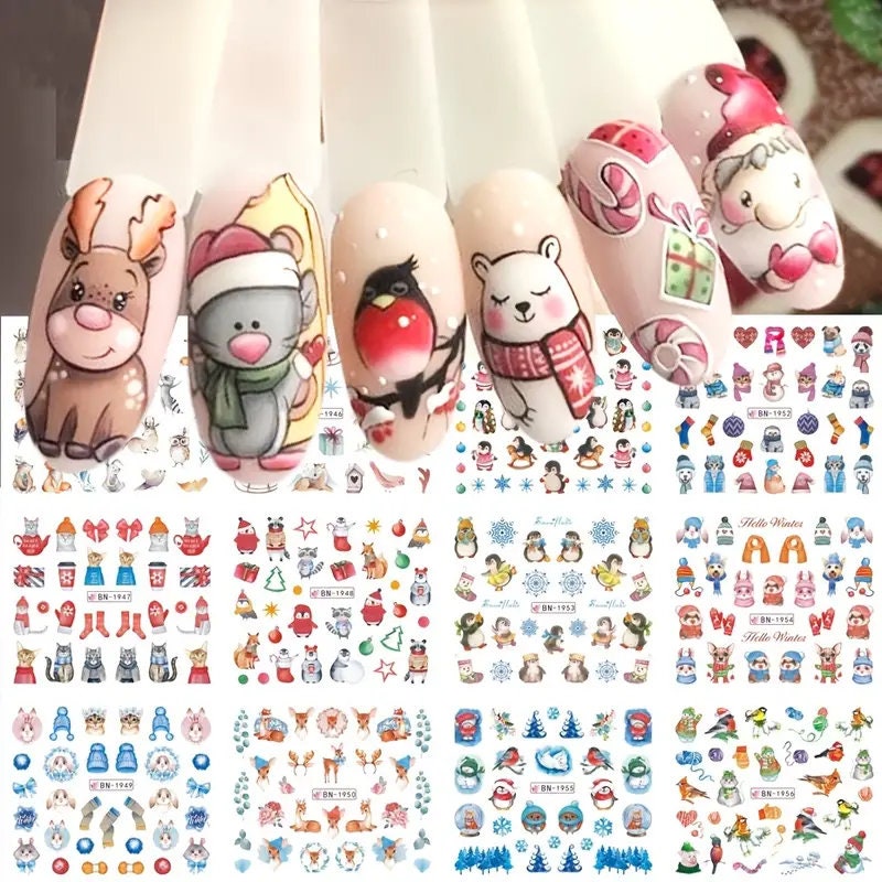 12pcs Christmas Nail Stickers, Fashion Snowflake Pattern Nail Art Stickers, Adhesive Nail Decals For Women