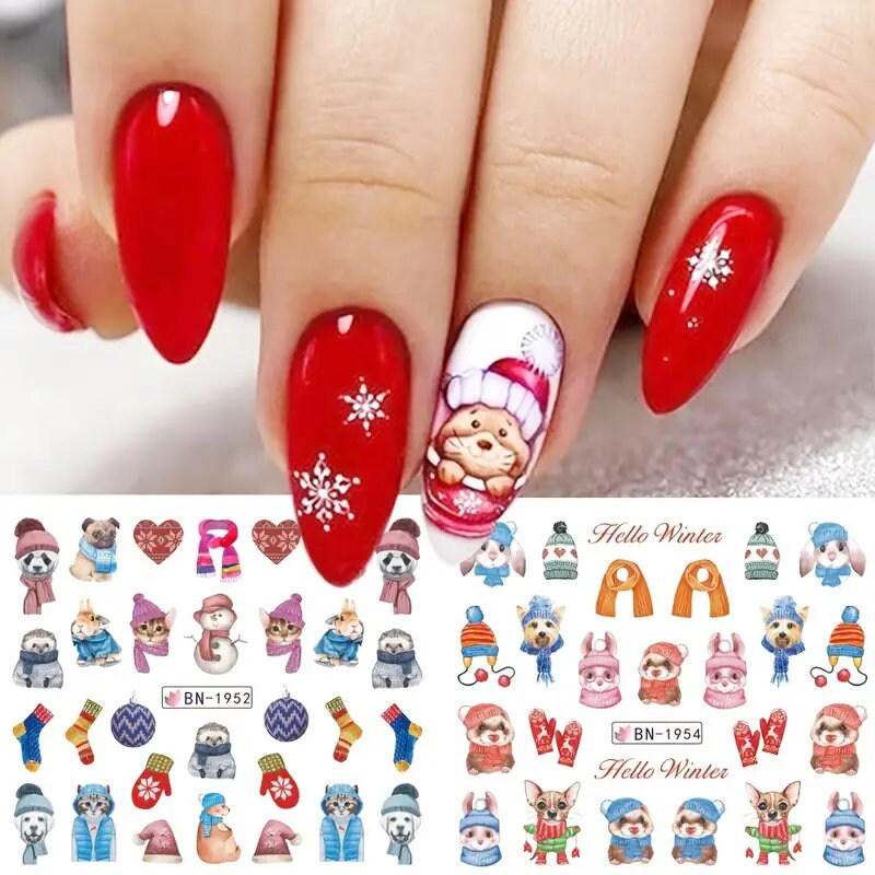 12pcs Christmas Nail Stickers, Fashion Snowflake Pattern Nail Art Stickers, Adhesive Nail Decals For Women