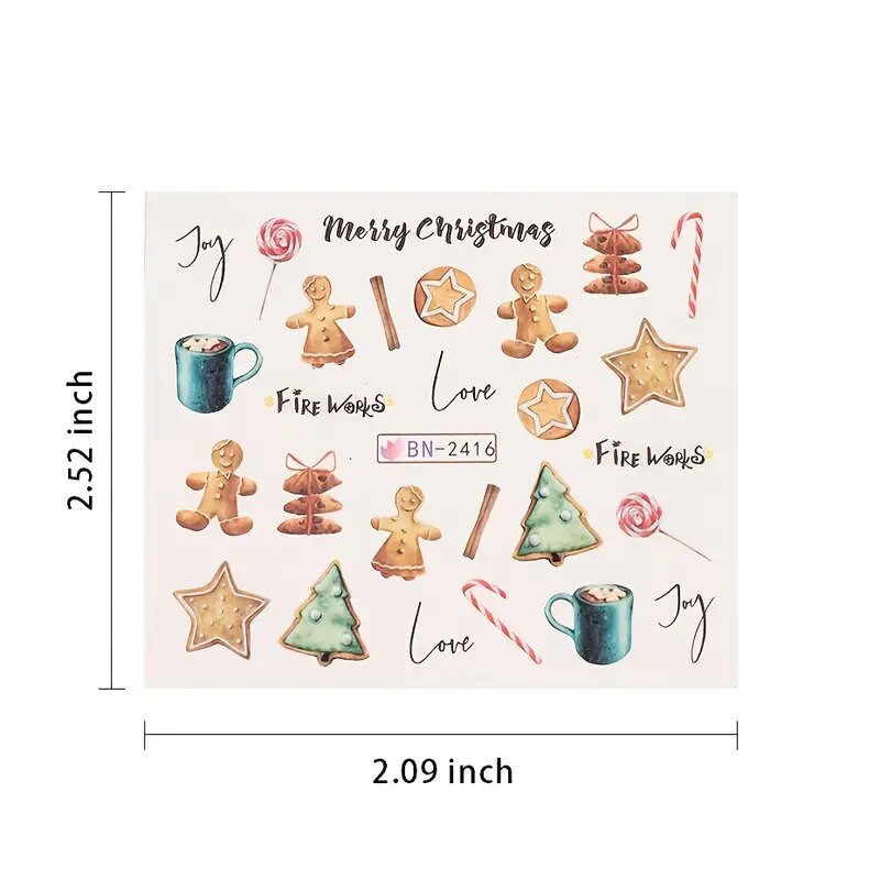 12 Pcs Christmas Style Water Decals Stickers For Nail Art Set Cute Santa Cartoon Christmas Tree Flowers Leaves Patterns Slider On Nails