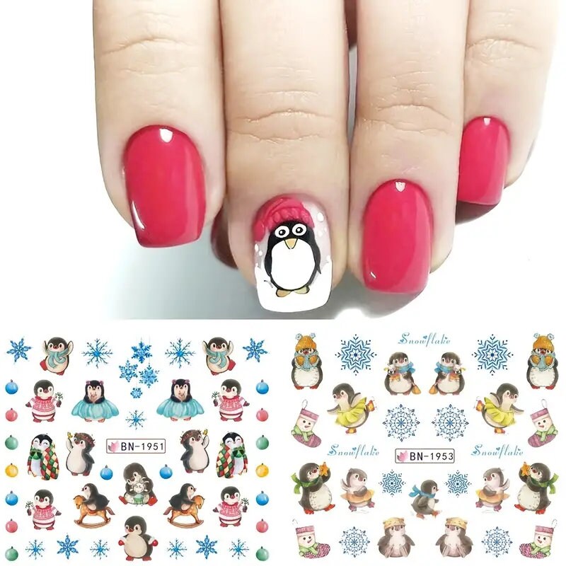 12pcs Christmas Nail Stickers, Fashion Snowflake Pattern Nail Art Stickers, Adhesive Nail Decals For Women