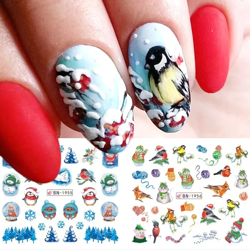 12pcs Christmas Nail Stickers, Fashion Snowflake Pattern Nail Art Stickers, Adhesive Nail Decals For Women