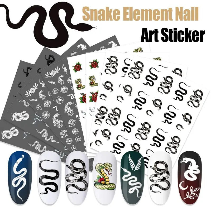 Snake Nail Stickers Black Snake Nail Art Stickers Decals 3D Self-Adhesive Nail Art Supplies |Nail Art Decorations For Acrylic Nails Manicure