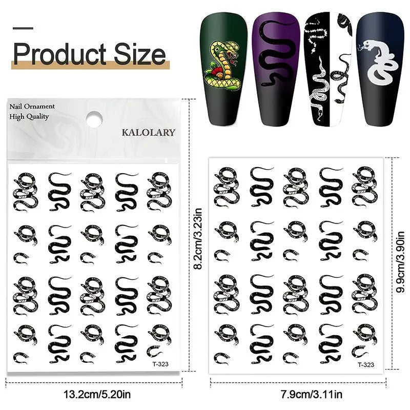 Snake Nail Stickers Black Snake Nail Art Stickers Decals 3D Self-Adhesive Nail Art Supplies |Nail Art Decorations For Acrylic Nails Manicure
