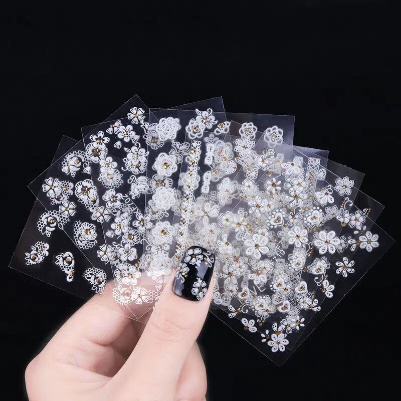 30 Sheets Nail Art Stickers,Self-Adhesive Nail Decals | 3D Blossom Flower Art Design For DIY Nails