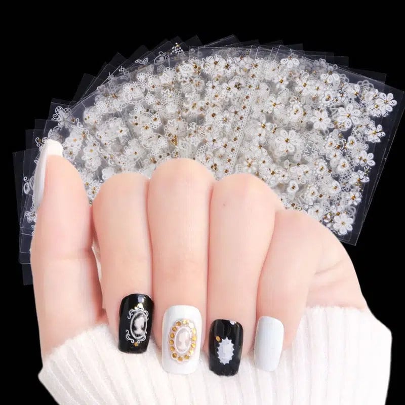 30 Sheets Nail Art Stickers,Self-Adhesive Nail Decals | 3D Blossom Flower Art Design For DIY Nails