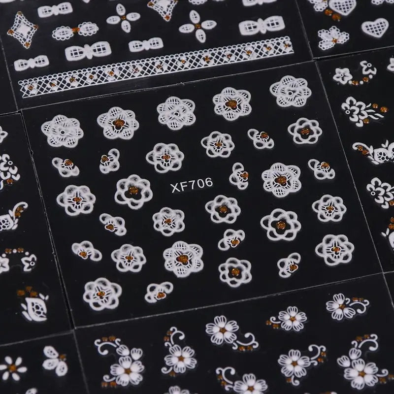 30 Sheets Nail Art Stickers,Self-Adhesive Nail Decals | 3D Blossom Flower Art Design For DIY Nails