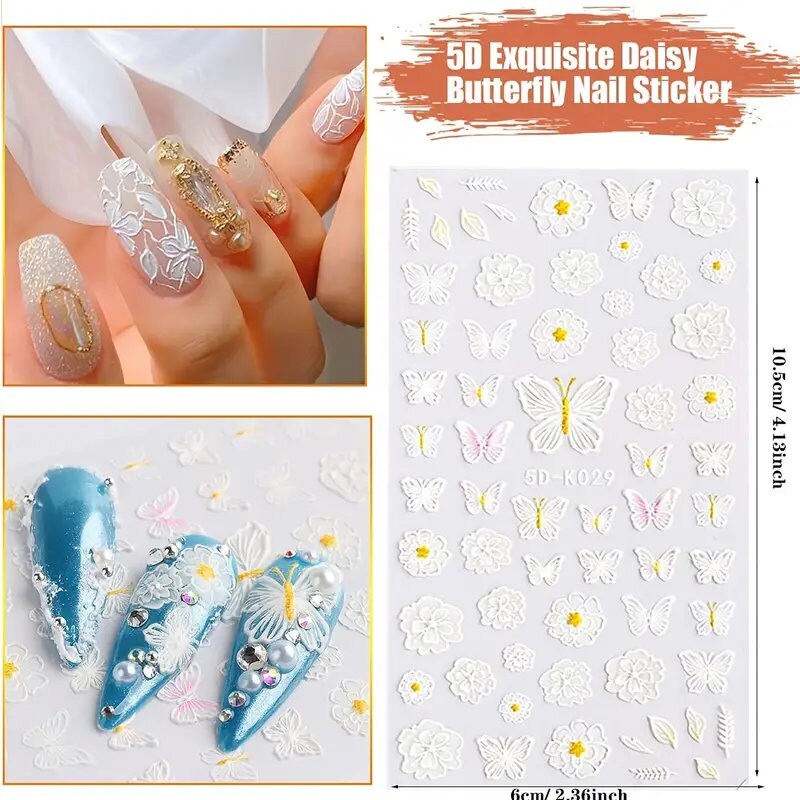 5d Acrylic White Wedding Nail Design Embossed Flower Lace Nail Stickers  Decals French Manicure Decor Summer Sliders Chstz5d09-16 - Stickers & Decals  - AliExpress