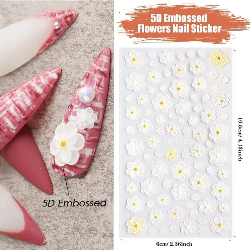  Flowers 5D Nail Art Decoration, Floral Rose Nail Glitter  Rhinestone Design Set, White Flower Studs Gems for Nail Stickers Decals,  Women Girls Manicure Acrylic Nails Supplies Resin Diamond DIY Crafts 