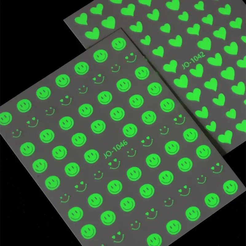 8 Sheets Nail Art Adhesive Stickers Decal Decoration 3D Luminous Nail Art Supplies Nail Decals Flame Stars Nail Art Stickers Smiley Designer