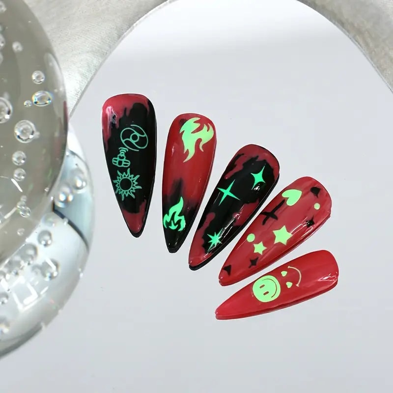 8 Sheets Nail Art Adhesive Stickers Decal Decoration 3D Luminous Nail Art Supplies Nail Decals Flame Stars Nail Art Stickers Smiley Designer