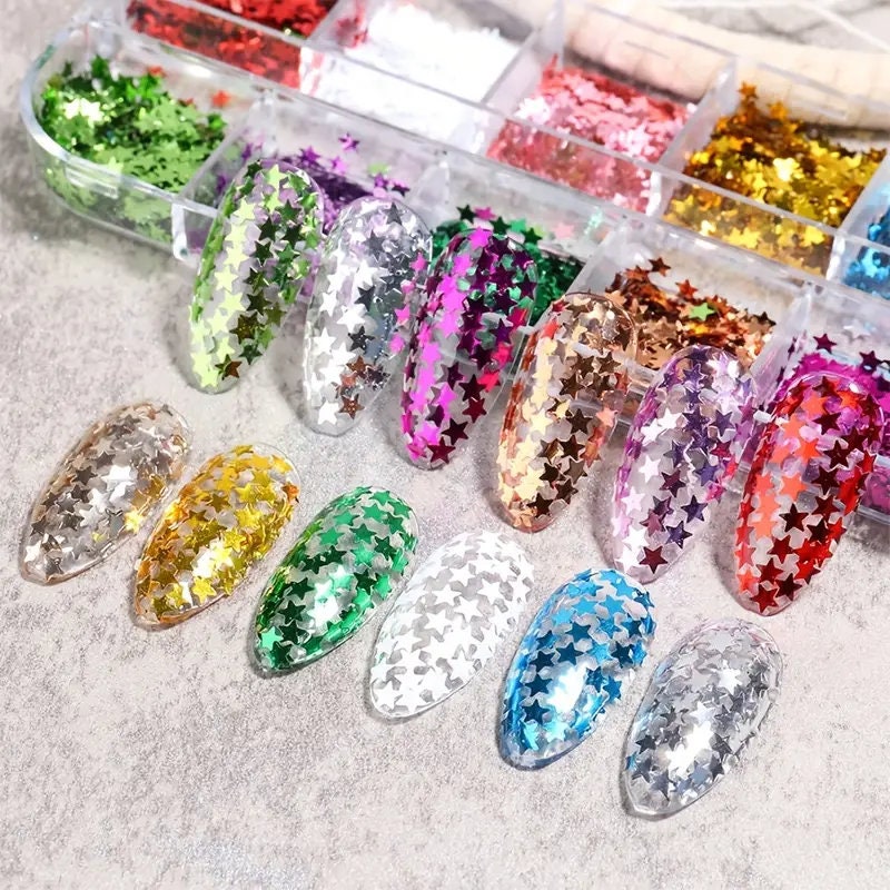 Nail Art Stickers Star Nail Glitter Sequins| 3D Nail Art Decor Holographic Stars Shape Flakes Nail Design For Women  Manicure Tips DIY Nail