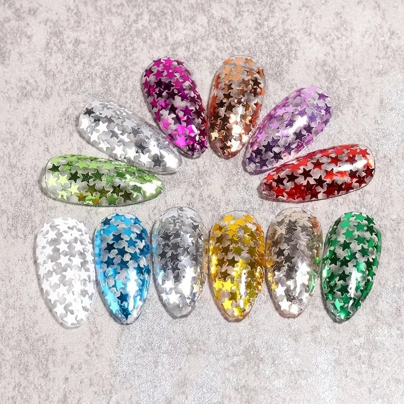 Nail Art Stickers Star Nail Glitter Sequins| 3D Nail Art Decor Holographic Stars Shape Flakes Nail Design For Women  Manicure Tips DIY Nail