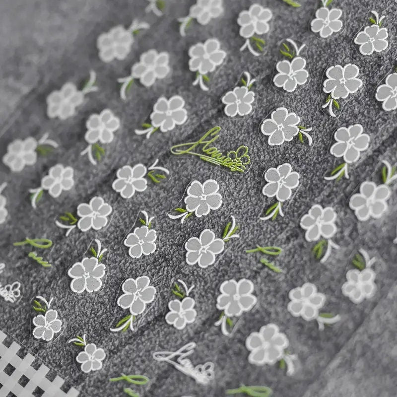 5D Flowers Nail Art Stickers | Self-Adhesive Nail Decals Relief Holographic Nail Manicure Decoration For Women Girls | White
