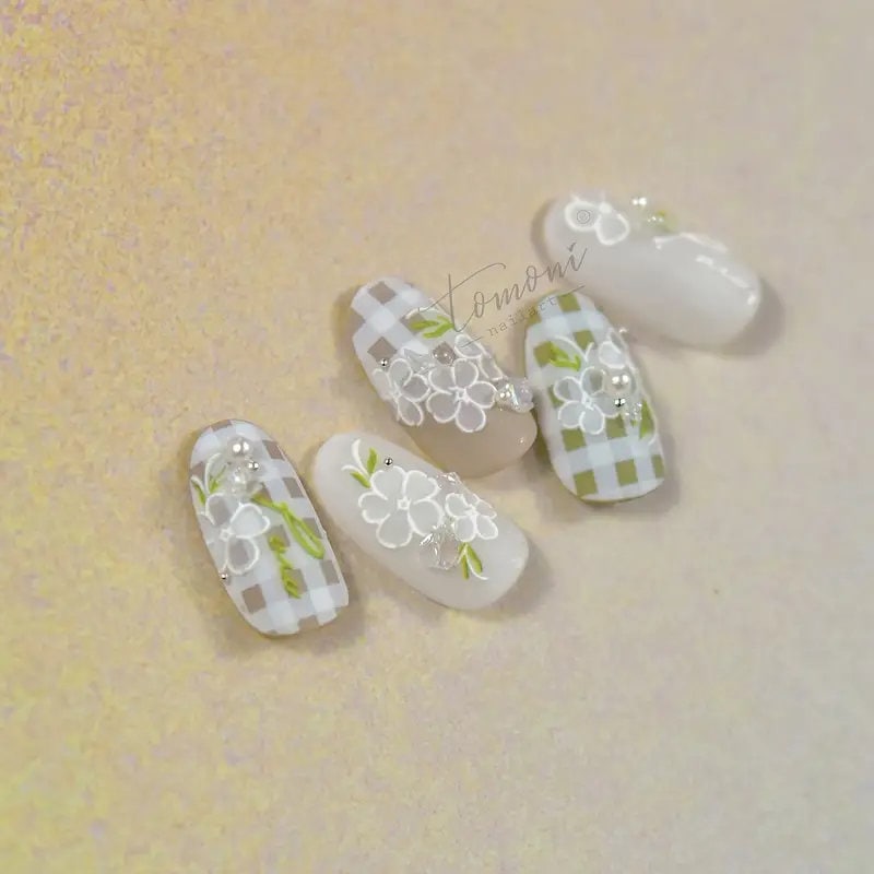 5D Flowers Nail Art Stickers | Self-Adhesive Nail Decals Relief Holographic Nail Manicure Decoration For Women Girls | White