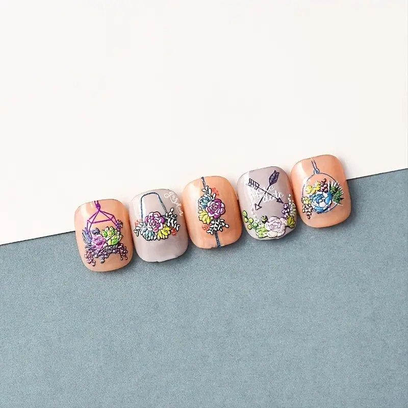 Flower Basket And Arrows 5D Nail Stickers Decoration Adhesive Nail Accessories