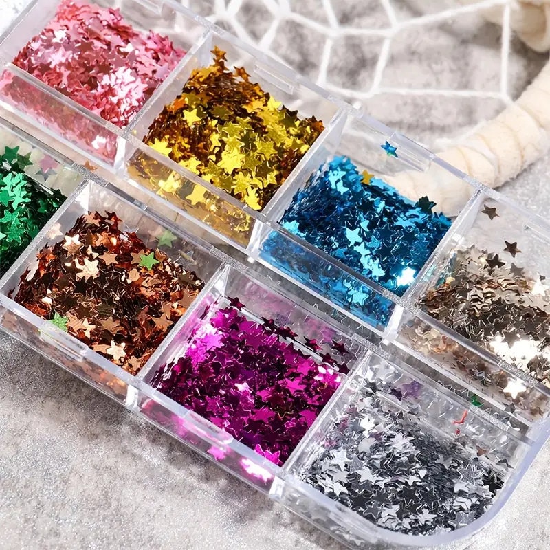 Nail Art Stickers Star Nail Glitter Sequins| 3D Nail Art Decor Holographic Stars Shape Flakes Nail Design For Women  Manicure Tips DIY Nail