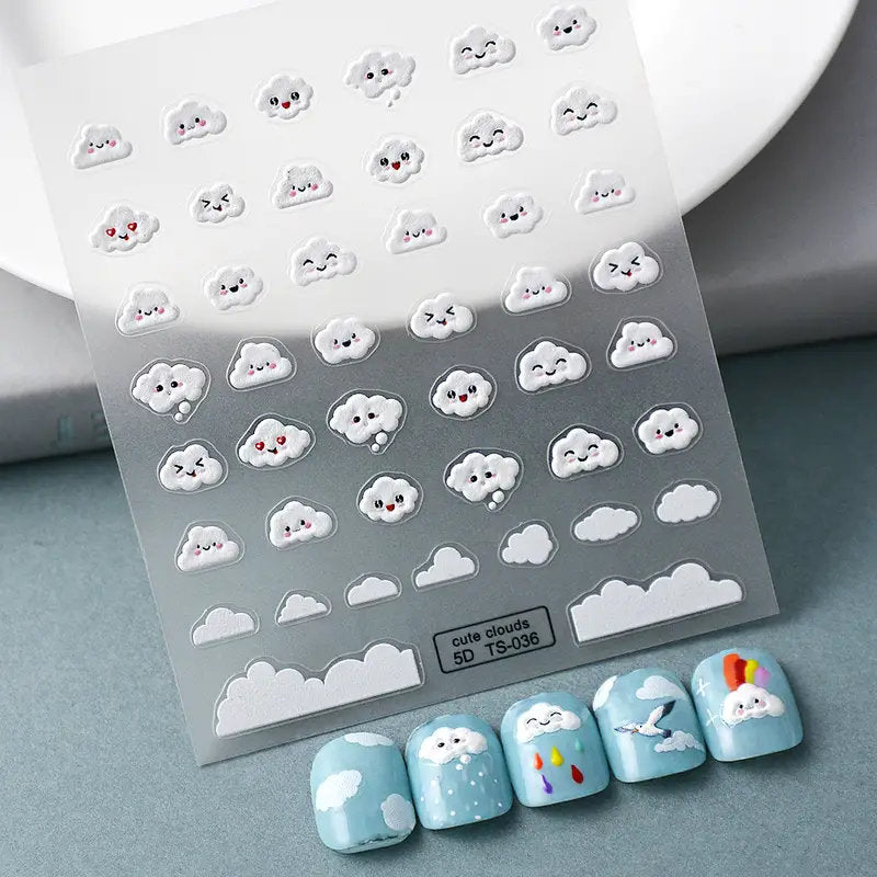 Cuet Cartoon Cloud Sticker 5D Cloud Expression Happy Face Nail Sticker | Art Decoration Nails Manicure Decor