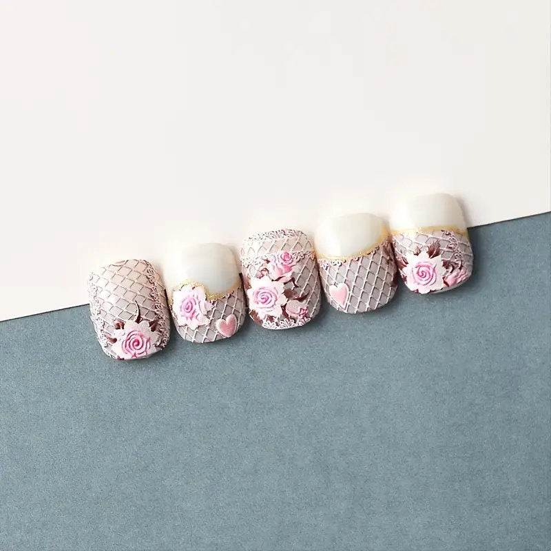 Hollow Pink Lace 5D Nail Stickers Decor Nail Art DIY Accessories