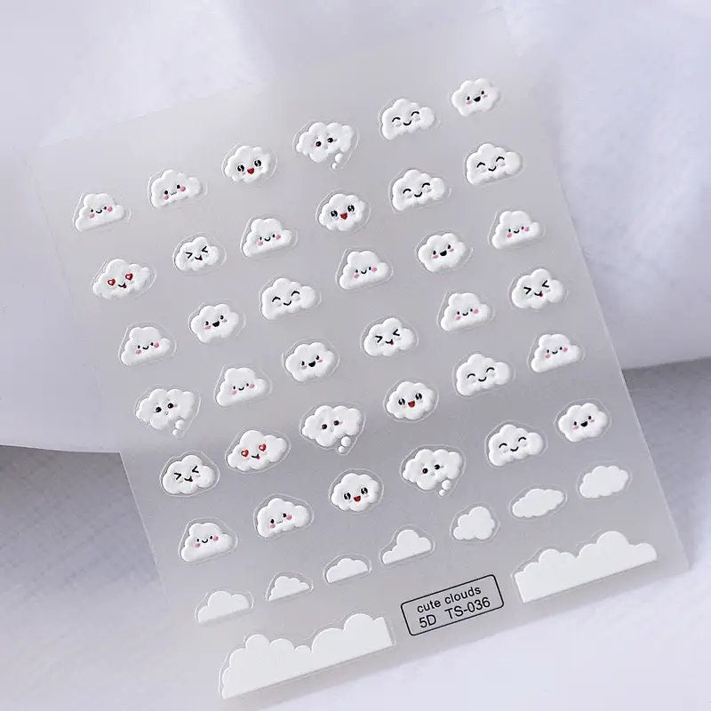 Cuet Cartoon Cloud Sticker 5D Cloud Expression Happy Face Nail Sticker | Art Decoration Nails Manicure Decor