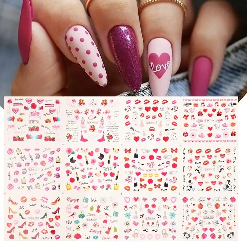  Cute Nail Art Stickers Nail Decals Valentine Cartoon Heart Nail  Design Stickers for Women Girls Valentine Nail Stickers Decoration  Accessories DIY Manicure : Beauty & Personal Care