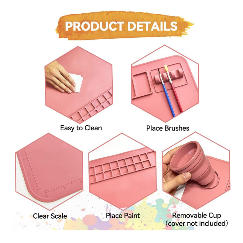 Silicone Craft Mat | 20" x 16" Silicone Mat With Cup Holder And Paint | Silicone Mat For Painting For Crafts