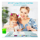 Silicone Craft Mat With Holder For Cups And Paints | 20" x 16" Silicone Mat with 10 Panting Brushes
