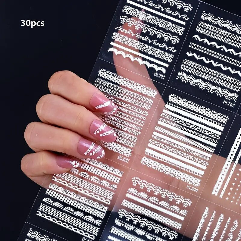 Amazon.com: 3D Glitter French Lines Nail Stickers for Nail Art Wavy Line Nail  Art Stickers Swirl Lines Nail Decals French Nail Sticker White Gold  Geometric Strip Curve Nails Stickers Nail Decor Stickers