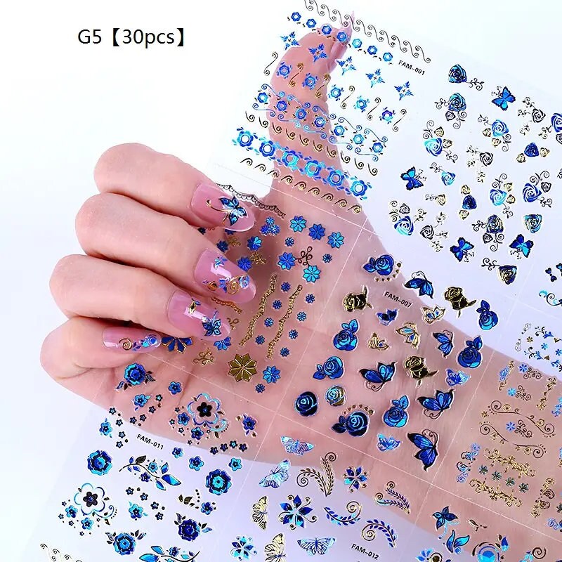 30 Pcs 3D Butterfly Bronzing Self-Adhesive Nail Stickers | Bronzing Self-Adhesive Nail Art Decal Long-lasting