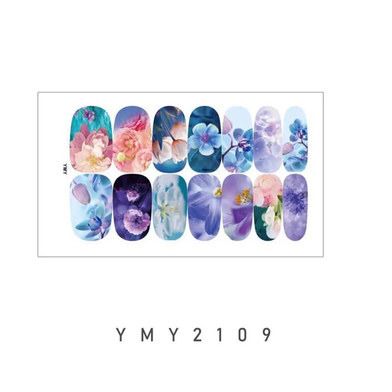 6 Sheets Vivid Color Full Wrap Nail Polish Stickers Self Adhesive Nail Decal Strips With Nail Glue For Women Girls DIY Nail Craft
