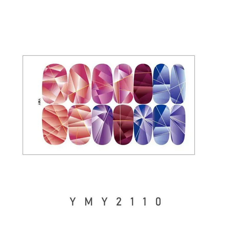 6 Sheets Vivid Color Full Wrap Nail Polish Stickers Self Adhesive Nail Decal Strips With Nail Glue For Women Girls DIY Nail Craft