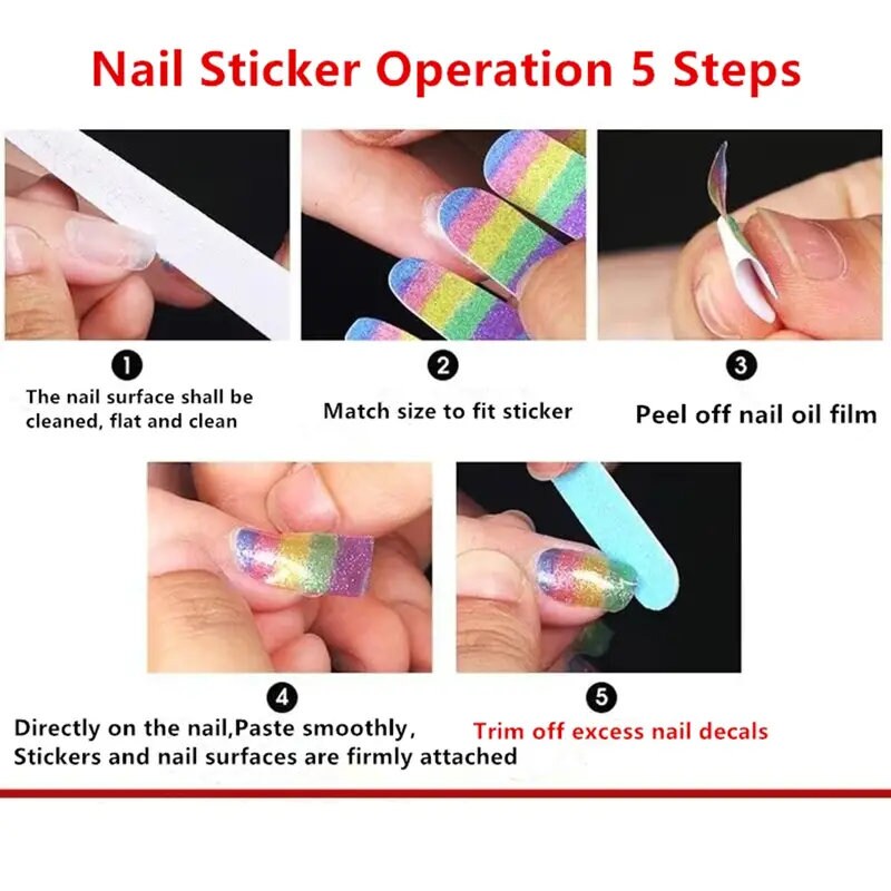 6 Sheets Vivid Color Full Wrap Nail Polish Stickers Self Adhesive Nail Decal Strips With Nail Glue For Women Girls DIY Nail Craft