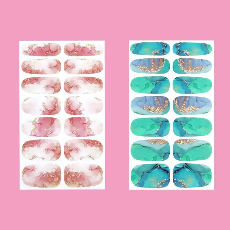 6 Sheets Full Wrap Nail Polish Stickers Self Adhesive Gradient Marble Color Nail Decal Strips For Women Girls DIY Nail Craft