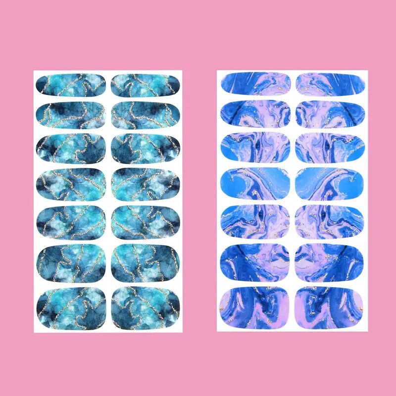 6 Sheets Full Wrap Nail Polish Stickers Self Adhesive Gradient Marble Color Nail Decal Strips For Women Girls DIY Nail Craft