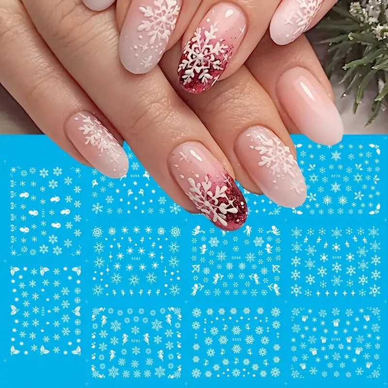 White Star Snowflake Gift Box Nail Sticker | Snowflake Nail Slider For Nail DIY Art