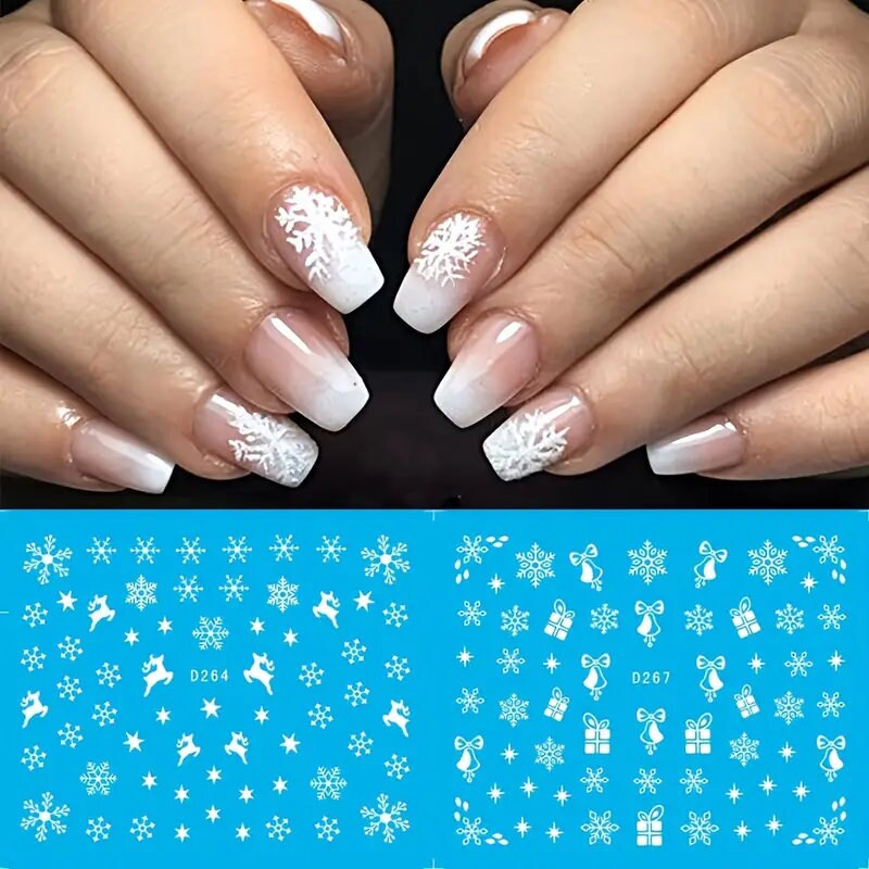 White Star Snowflake Gift Box Nail Sticker | Snowflake Nail Slider For Nail DIY Art