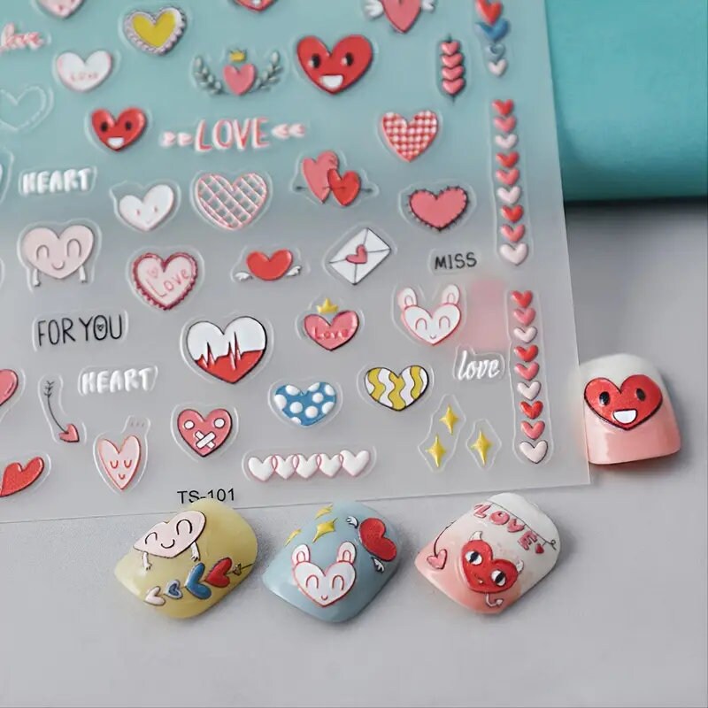 Kinds Of Hearts 5D Nail Stickers DIY Acrylic Engraved Nail Manicure Decoration