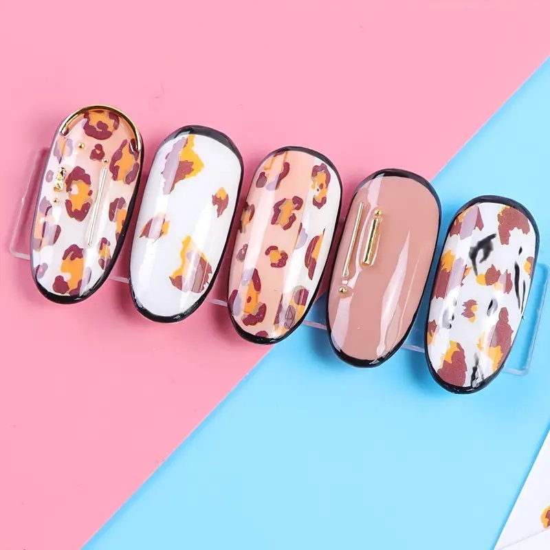 3 Pcs Nail Art Stickers Leopard Heart Nail Art Design Manicure Slider Decals Decorative Nail Accessories