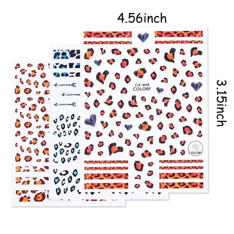3 Pcs Nail Art Stickers Leopard Heart Nail Art Design Manicure Slider Decals Decorative Nail Accessories