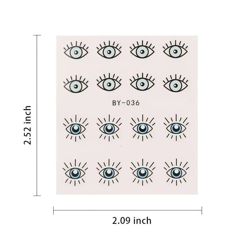 12 Pcs Devil's Eye Water Sliders For Manicure Geometric Animals French Design Nail Art Stickers Water Decals Set Eyes Geometry Polish Nail