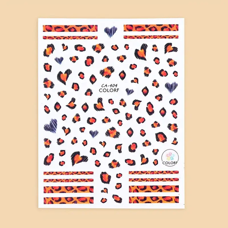 3 Pcs Nail Art Stickers Leopard Heart Nail Art Design Manicure Slider Decals Decorative Nail Accessories
