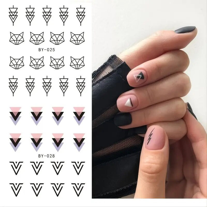 12 Pcs Devil's Eye Water Sliders For Manicure Geometric Animals French Design Nail Art Stickers Water Decals Set Eyes Geometry Polish Nail